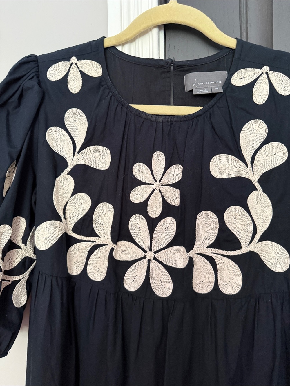 Anthropologie Black Midi Dress with Cream Floral Appliqué - Picture 3 of 4
